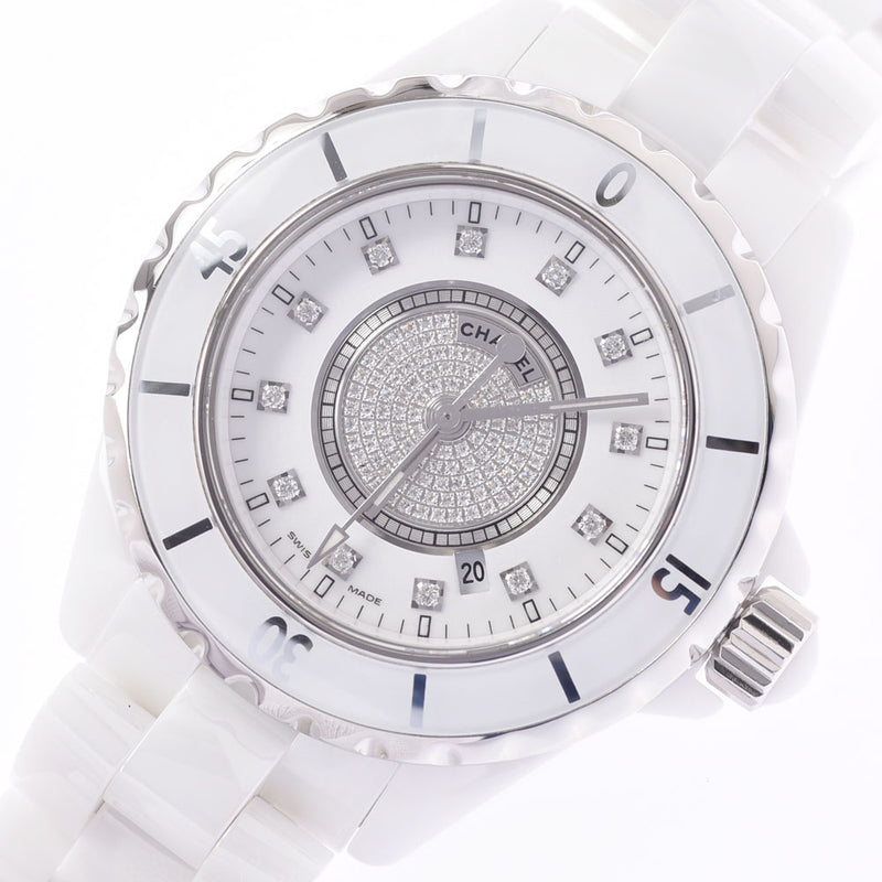 CHANEL シャネル J12 33ｍｍ センターダイヤ 12ダイヤ H2123 ボーイズ 白セラミック/SS 腕時計 自動巻き 白文字盤 Aランク 中古 銀蔵