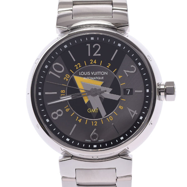 LOUIS VUITTON ルイヴィトン タンブール GMT Q1D31 メンズ SS 腕時計 自動巻き グレー/黒文字盤 Aランク 中古 銀蔵