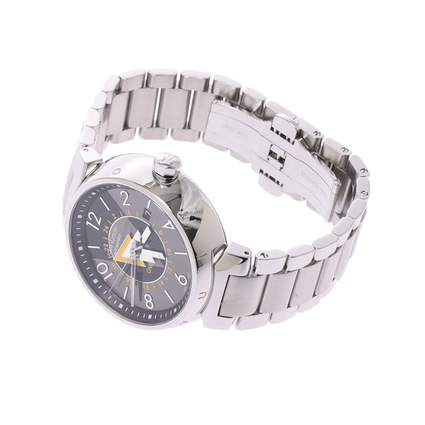 LOUIS VUITTON ルイヴィトン タンブール GMT Q1D31 メンズ SS 腕時計 自動巻き グレー/黒文字盤 Aランク 中古 銀蔵