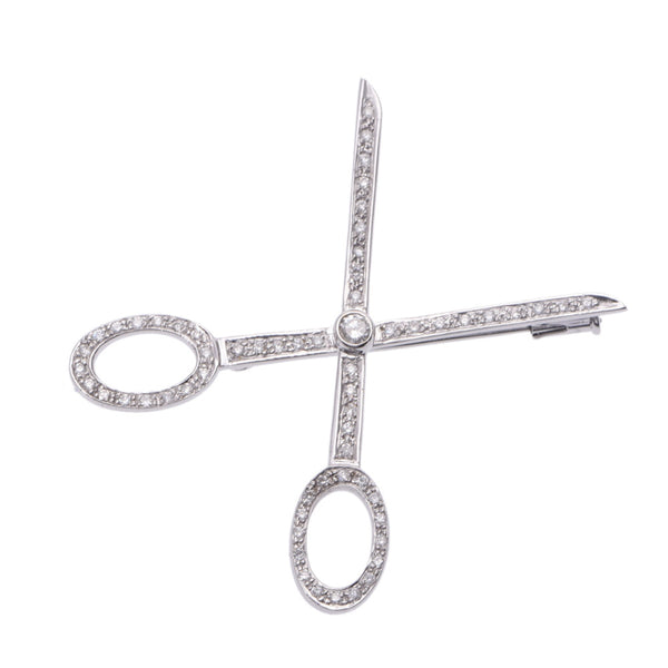 Scissors motif diamond 0.50CT Unisex K18 WG Brooch a
