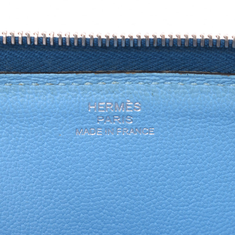 Hermes Hermes Azaplong Evelin Cobalt □ q Imprint (around 2013) Ladies Shake Long Wallet AB Rank Used Silgrin