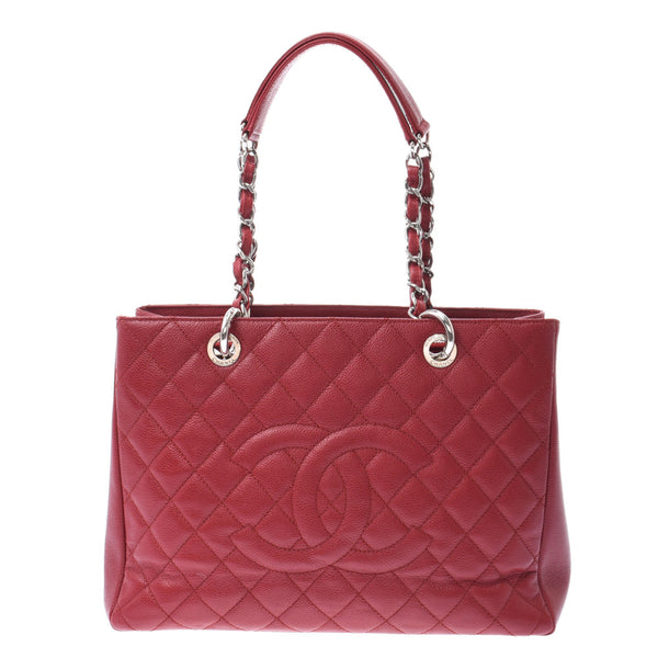 CHANEL シャネル マトラッセ GST チェーントート 赤 シルバー金具 レディース キャビアスキン トートバッグ Aランク 中古 銀蔵