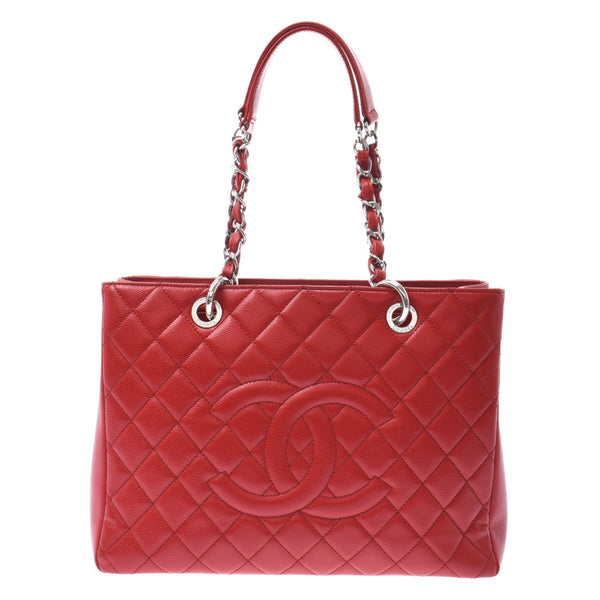 CHANEL シャネル マトラッセ GST チェーントート 赤 シルバー金具 レディース キャビアスキン トートバッグ Aランク 中古 銀蔵