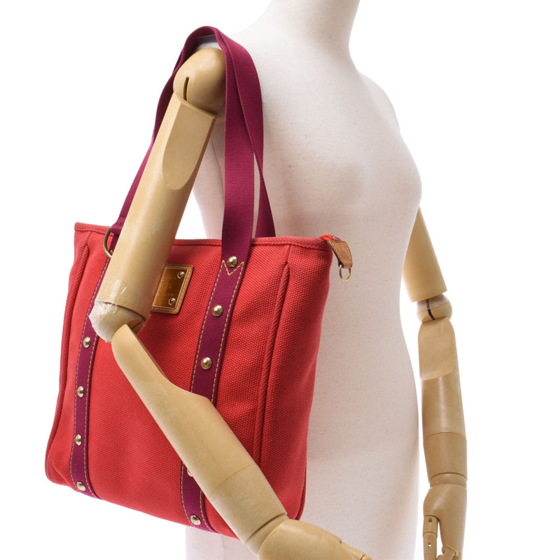 Louis Vuitton Louis Vuitton Antigua Caba MM Red M40034 Ladies Cotton Canvas Handbag B Rank Used Silgrin