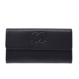 Chanel Chanel Coco Mark Black Unisex Curf Long Wallet AB Rank Used Silgrin