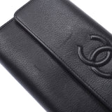 Chanel Chanel Coco Mark Black Unisex Curf Long Wallet AB Rank Used Silgrin