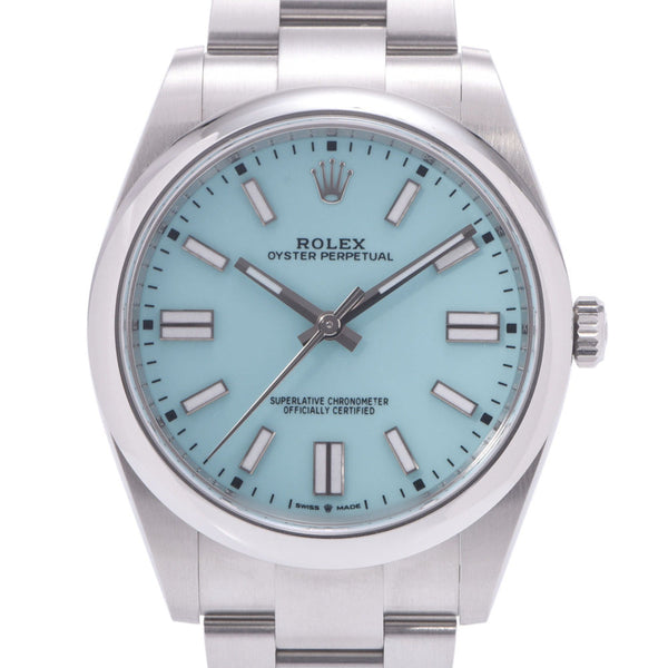 【現金特価】ROLEX ロレックス オイスターパーペチュアル 41 124300 メンズ SS 腕時計 自動巻き ターコイズブルー文字盤 未使用 銀蔵