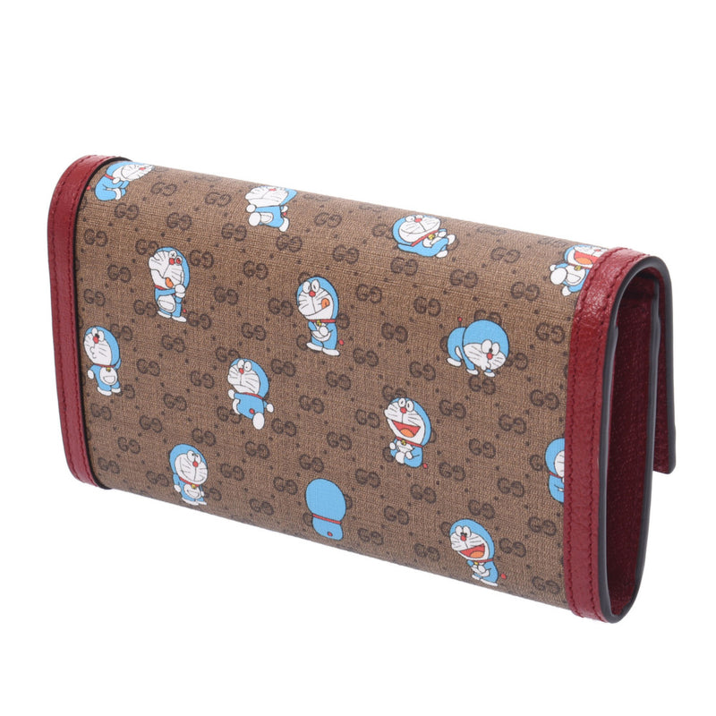 GUCCI Gucci Doraemon Collaboration Beige / Ebony / Cherry Red 647786 Women's GG Sprim Canvas Leather Long Wallet Unused Silgrin