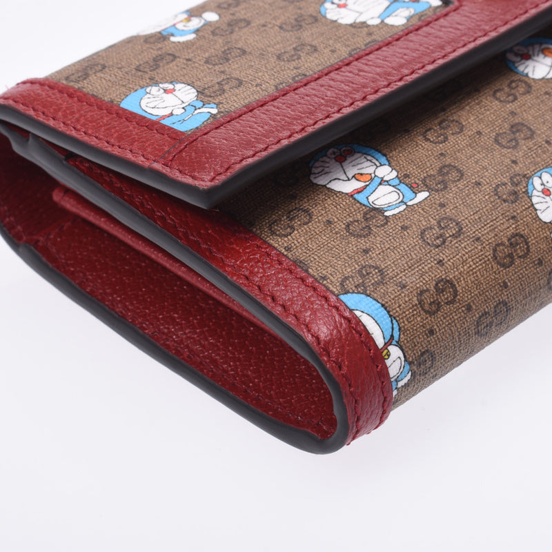 GUCCI Gucci Doraemon Collaboration Beige / Ebony / Cherry Red 647786 Women's GG Sprim Canvas Leather Long Wallet Unused Silgrin