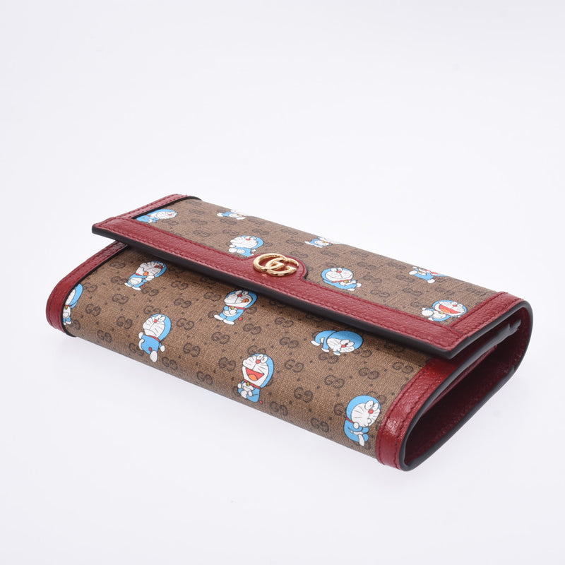 GUCCI Gucci Doraemon Collaboration Beige / Ebony / Cherry Red 647786 Women's GG Sprim Canvas Leather Long Wallet Unused Silgrin