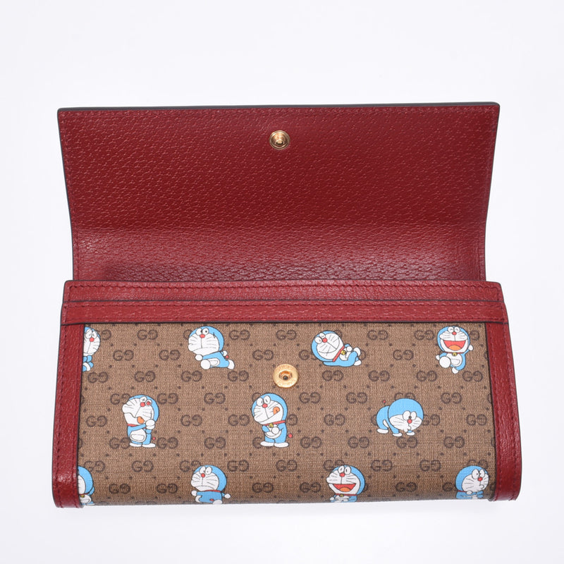 GUCCI Gucci Doraemon Collaboration Beige / Ebony / Cherry Red 647786 Women's GG Sprim Canvas Leather Long Wallet Unused Silgrin