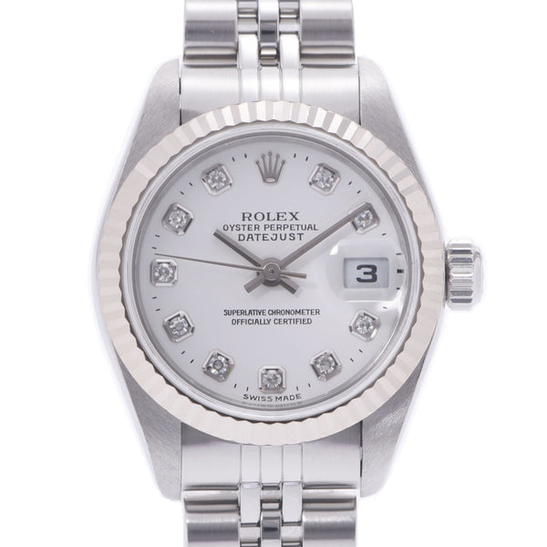 ROLEX Rolex Day Just 10P Diamond 79174G Women's SS / WG Watch Automatic Wound White Flight A-Rank Used Silgrin