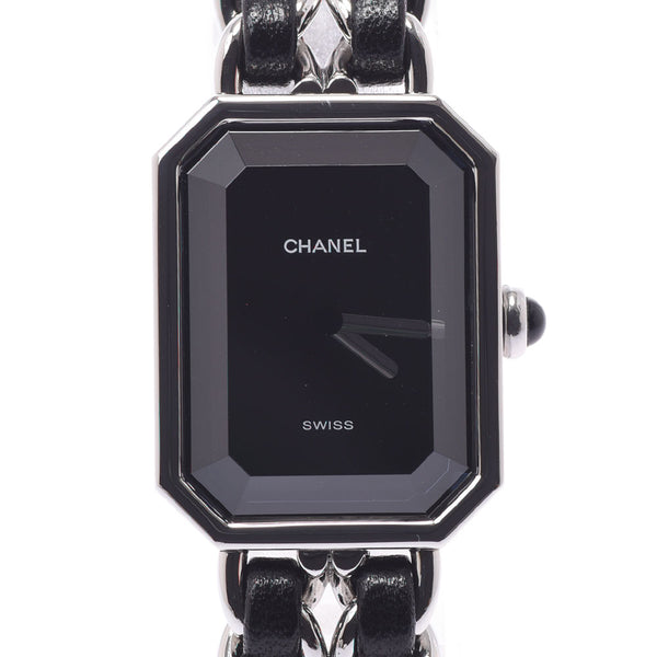 Chanel Plumeria L / s 0451 Ladies SS / LEATHER WATCH QUARTZ black dial