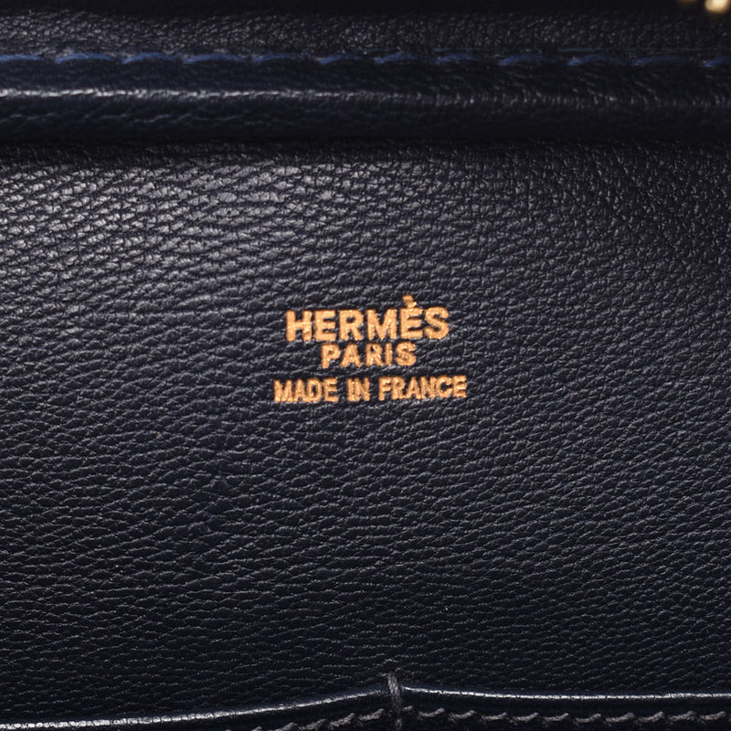 Hermes Hermes Prumm 32 Blue Indigo Gold Bracket □ D Handle (around 2000) Women's Austrich Handbag A rank used Silgrin