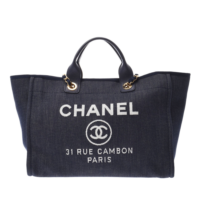 CHANEL Chanel Dauville Chantote 2WAY bag, dark blue, lady, dark blue, denim/lessert bag, bag, AB, rank, used silver storehouse.