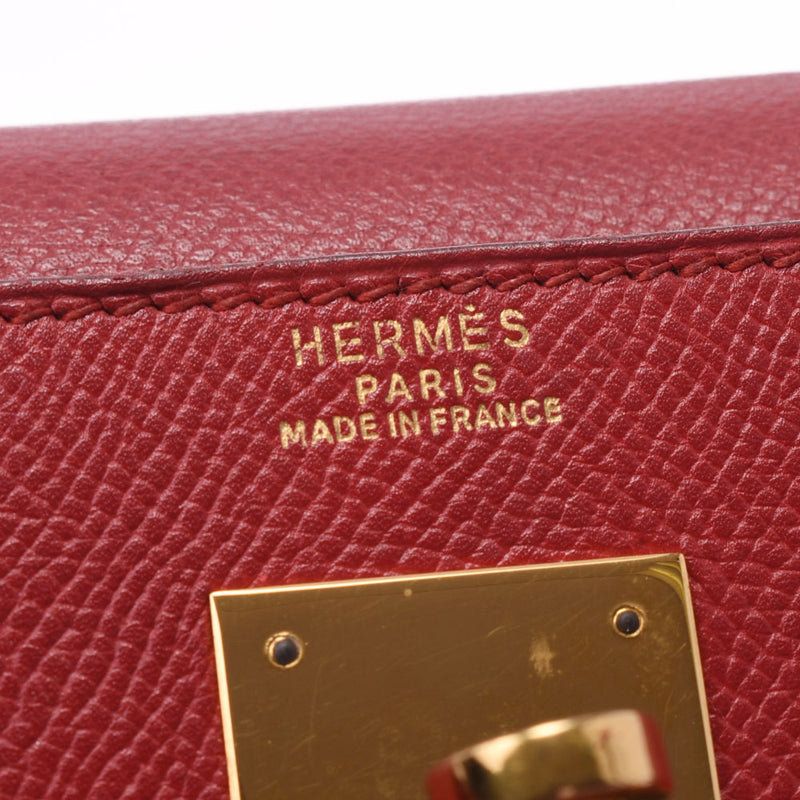 Hermes爱马仕凯利32外摆的2way Rougebif金支架○v刻（1992年左右）妇女Kushbel手袋AB级使用水槽