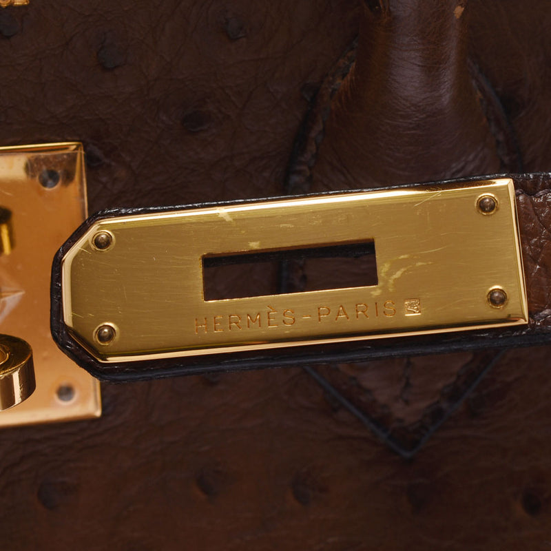 Hermes Hermes Burkin 35 Brown Gold Bracket □ B Engraved (around 1998) Unisex Austrich Handbags AB Rank Used Silgrin