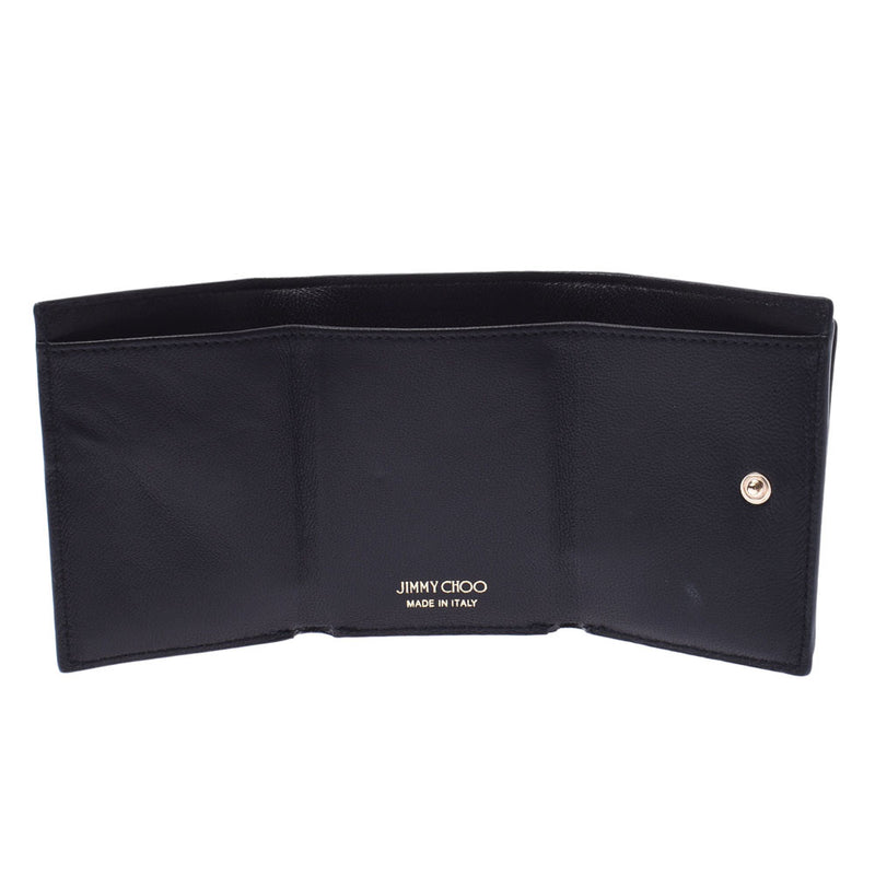 JIMMY CHOO Jimmy Choo compact wallet black gold fittings Ladies calf tri-fold wallet A rank used Ginzo