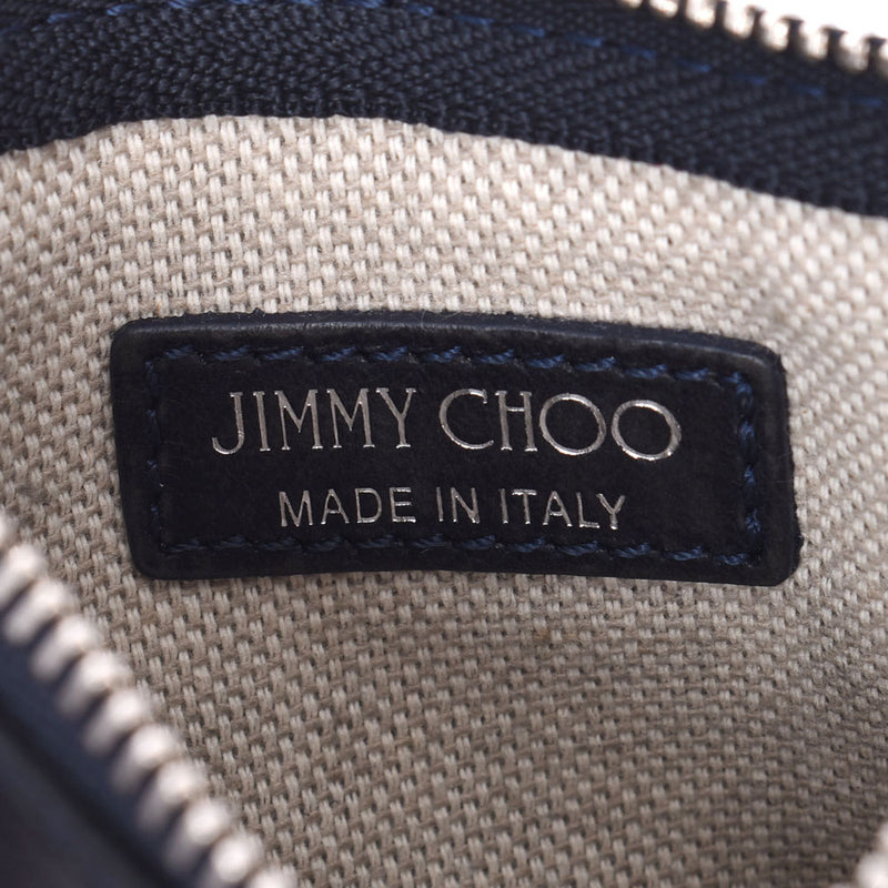 JIMMY CHOO ジミーチュウ キーリング付き小銭入れ スタースタッズ ネイビー ユニセックス カーフ コインケース Bランク 中古 銀蔵