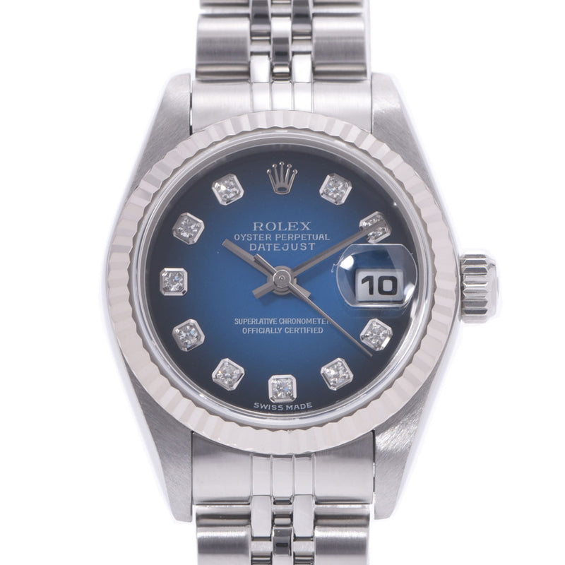 ROLEX Rolex: Date, Jast, 10P Diamond, Diamond, 79174G Ladies' SS/WG, Automatic Gradient, Blue gradation Character, A Rank, Rank, Silver,