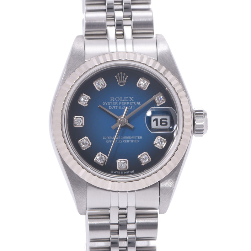 ROLEX Rolex: Date, Jast, 10P Diamond, Diamond, 79174G Ladies' SS/WG, Automatic Gradient, Blue gradation Character, A Rank, Rank, Silver,