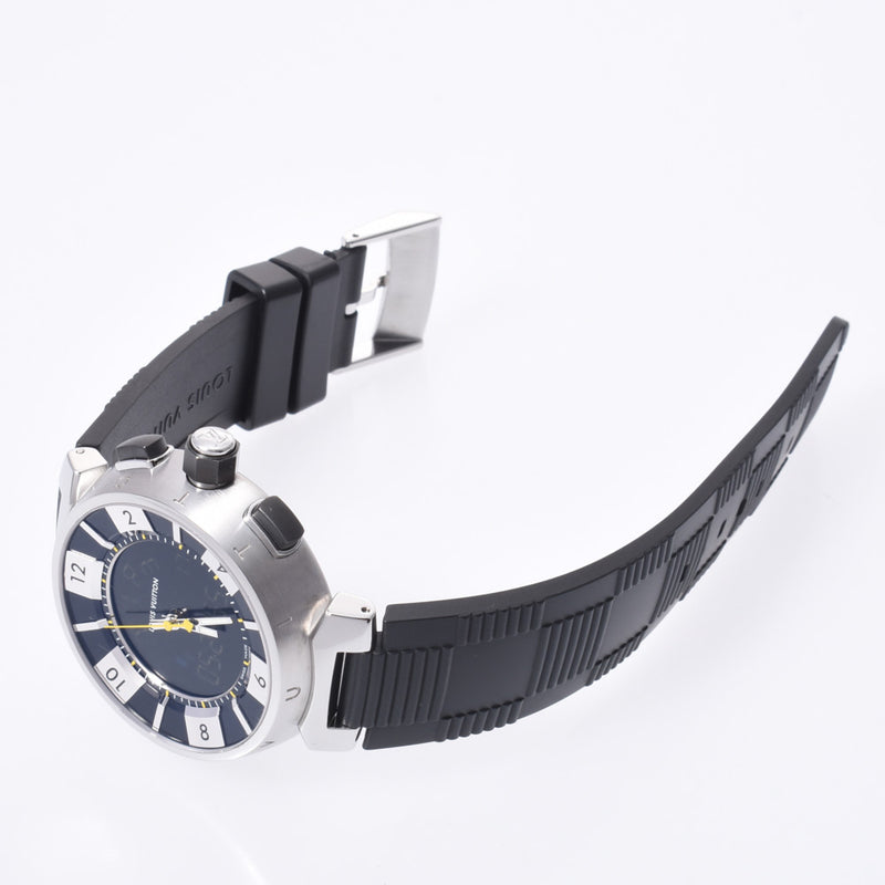 LOUIS VUITTON Louis Viton, the Tambourbur, Q118F Men' s, SS/Rubber, wristwatch, black, black, A-rank, used silver storehouse.