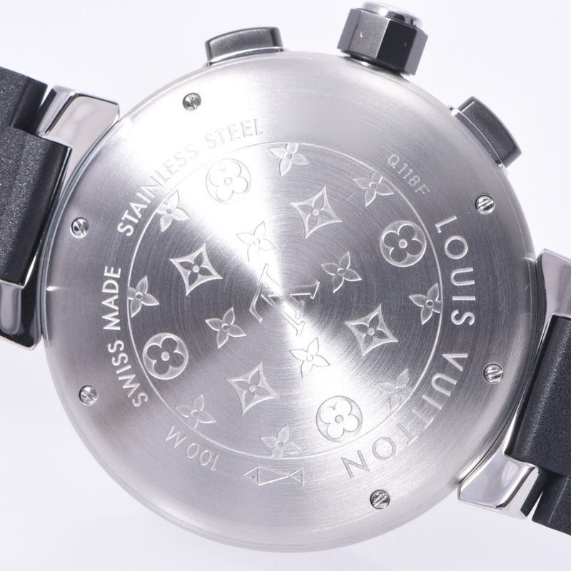 LOUIS VUITTON Louis Viton, the Tambourbur, Q118F Men' s, SS/Rubber, wristwatch, black, black, A-rank, used silver storehouse.