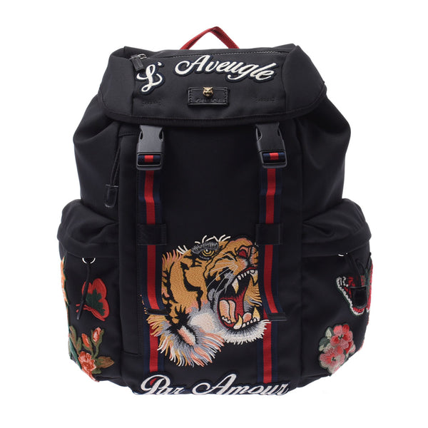 GUCCI Gucci Backpack Embroidery Tiger Black 429037 Men's Canvas Rucks Day Pack AB Rank Used Silgrin
