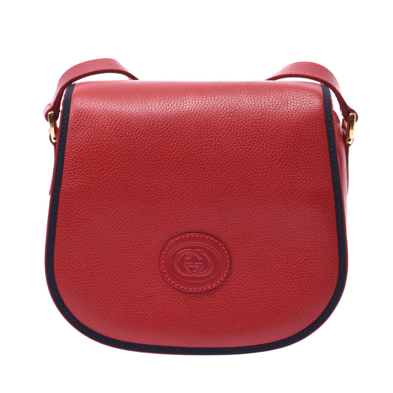 グッチヴィンテージ 赤 レディース カーフ ショルダーバッグ GUCCI