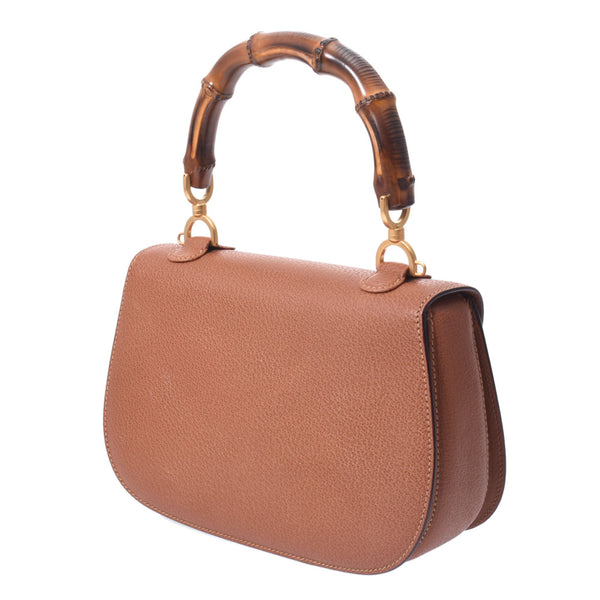 GUCCI Gucci Bamboo 2way Bag Light Brown Gold Bracket Women Pigskin / Bamboo Handbag A-Rank Used Silgrin