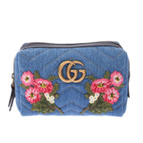 GUCCI Gucci GG Mermont Embroidery Flower Blue 476165 Ladies Denim / Leather Pouch A-Rank Used Silgrin