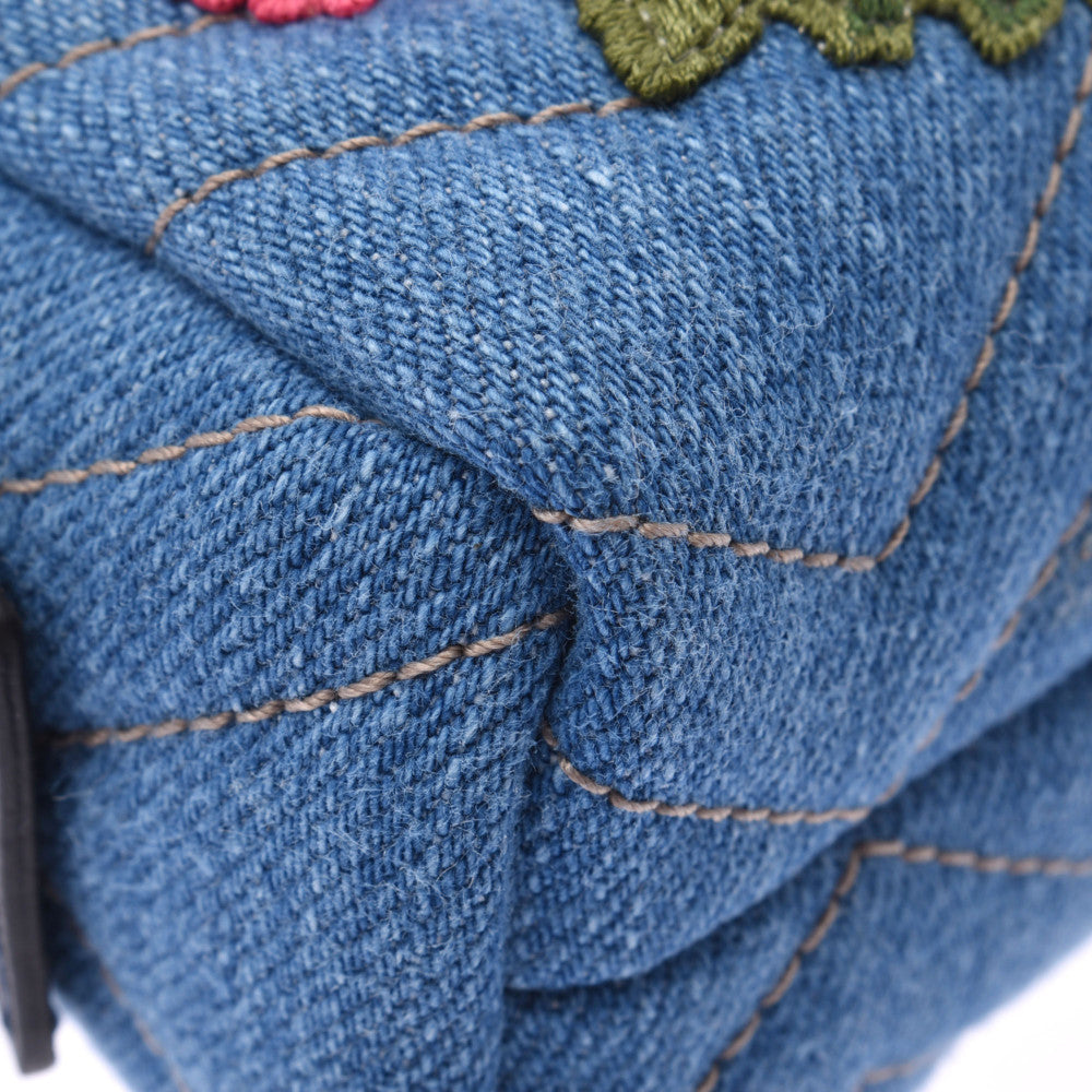 グッチGGマーモント 刺繍 フラワー ブルー レディース デニム ポーチ  