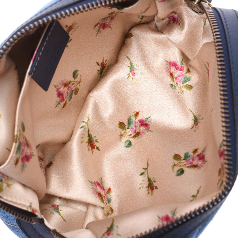 グッチGGマーモント 刺繍 フラワー ブルー レディース デニム ポーチ  