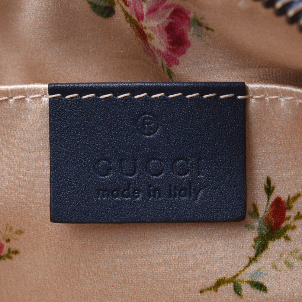 グッチGGマーモント 刺繍 フラワー ブルー レディース デニム ポーチ  