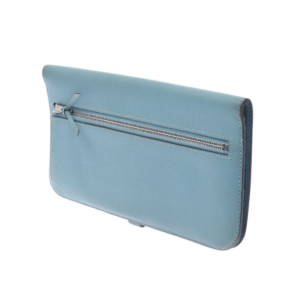 HERMES Hermes Dogon Long Blue Atoll Silver hardware T stamp (2015) Unisex Vaux Swift Purse B rank used Ginzo