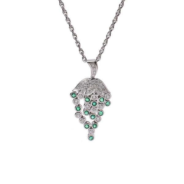 Other grapes, motif emerald, 0.71ct. Diamond, 0.66ct, K18WG necklace, A rank, used silver.