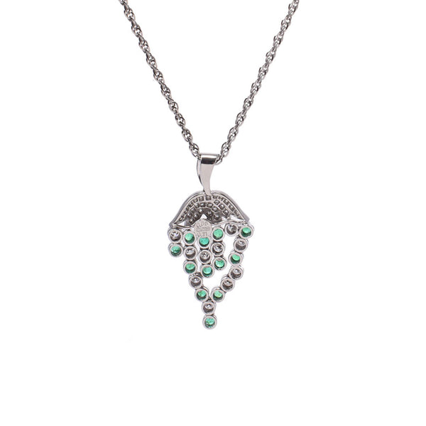 Other grapes, motif emerald, 0.71ct. Diamond, 0.66ct, K18WG necklace, A rank, used silver.