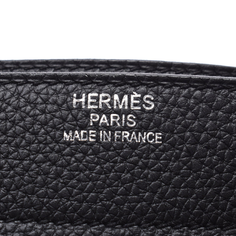 Hermes Hermes Saku Ade Peche 41公文包黑色银色支架X雕刻（大约2016年）男性的多哥商业包A-Rank使用了Silgrin