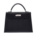 HERMES エルメス ケリー 32 外縫い 2WAY 黒 シルバー金具 □K刻印(2007年頃) レディース ヴォーエプソン ハンドバッグ Aランク 中古 銀蔵