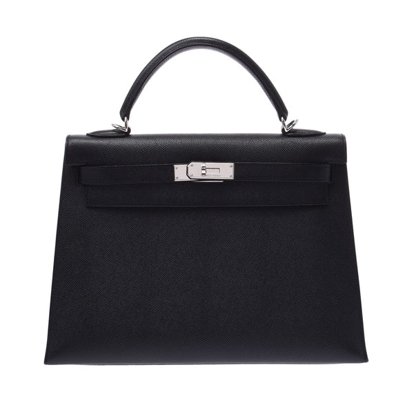 Hermes Hermes Kelly 32 Outside Sewing 2WAY Black Silver Fittings □ K Engraved (around 2007) Women's Voepson Handbags A-rank used Silgrin