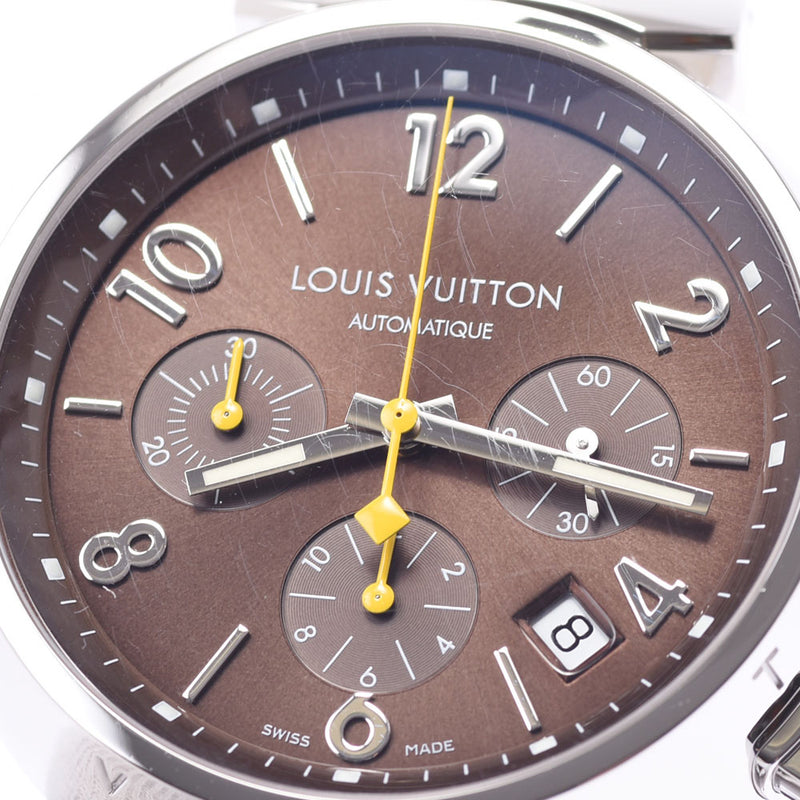 LOUIS VUITTON ルイヴィトン タンブール クロノ Q1121 メンズ SS/革 腕時計 自動巻き ブラウン文字盤 ABランク 中古 銀蔵