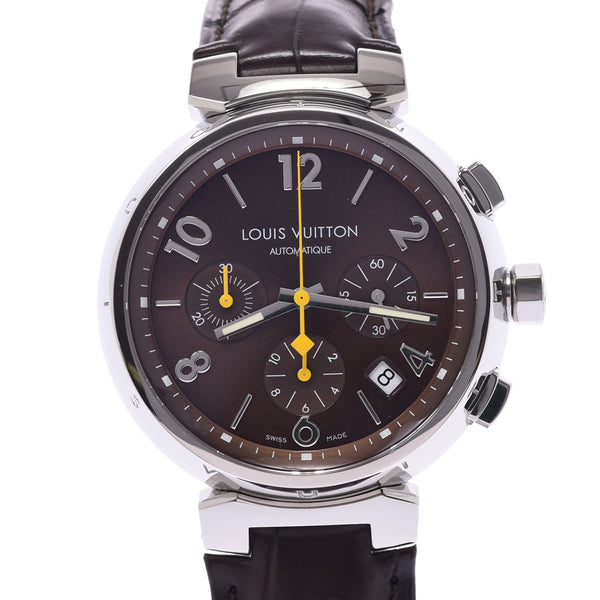 Louis Vuitton tambour Chrono q1121 Mens SS / leather watch automatic winding brown dial ab