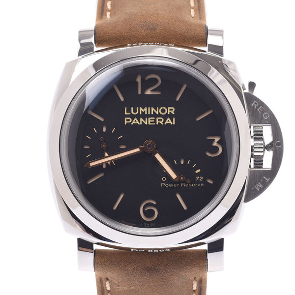 OFFICINE PANERAI オフィチーネパネライ ルミノール  パワーリザーブ 1950 3デイス PAM00423 メンズ SS/革 腕時計 手巻き 黒文字盤 Aランク 中古 銀蔵