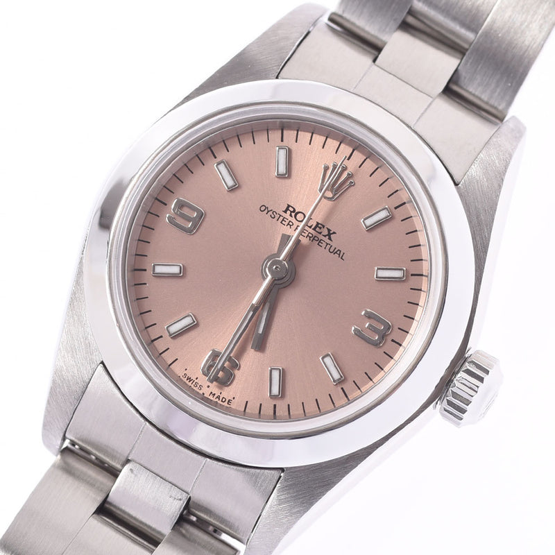 ROLEX Rolex Oyster Perpetual 76080 Ladies SS watch automatic winding pink dial A rank used Ginzo