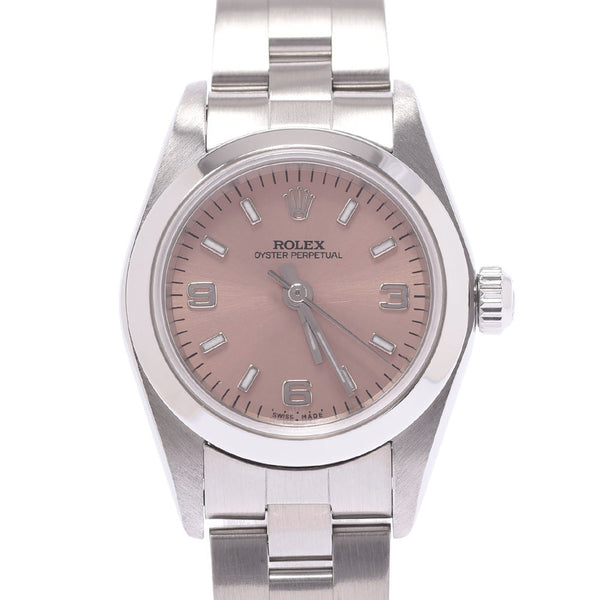 ROLEX Rolex Oyster Perpetual 76080 Ladies SS watch automatic winding pink dial A rank used Ginzo
