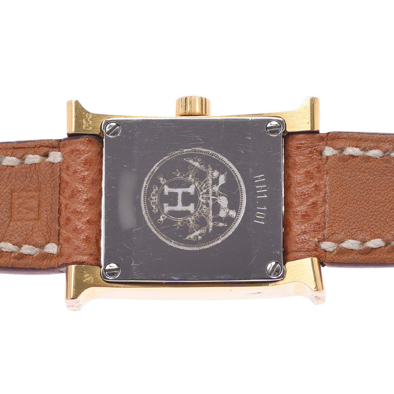 HERMES Hermes Hermes Mini HH1.101 Ladies GP/ leather watch GP/ leather, white, white, AB, rank, used silver rake.