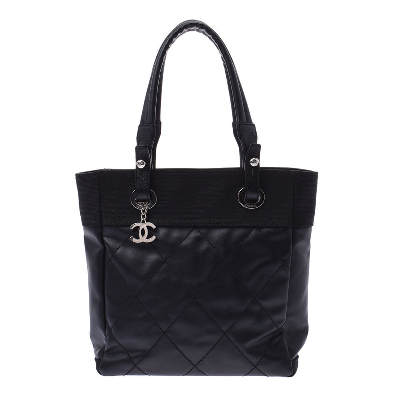 CHANEL CHANEL Paris Biarritz Tote PM Black Women's Canvas/Leather Tote Bag A Rank Used Ginzo