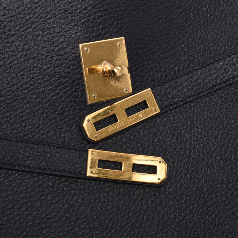 Hermes Kerry de peche 38 BRIEFCASE BLACK GOLD Plaid cardigan men's Ardenne business bag