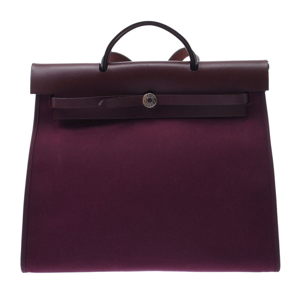 Hermes Hermes Ele Bag Zip MM Bordeaux Silver Bracket T雕刻（2015年左右）英式帆布/皮革2way袋AB排名使用SILGRIN