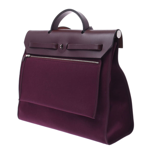 Hermes Hermes Ele Bag Zip MM Bordeaux Silver Bracket T雕刻（2015年左右）英式帆布/皮革2way袋AB排名使用SILGRIN